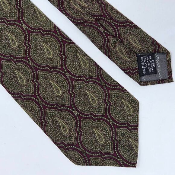 GIORGIO ARMANI CRAVATTE SILK TIE GREEN RED PAISLEY ARABIC GEOMETRIC 3.5" X 56" - Picture 1 of 3